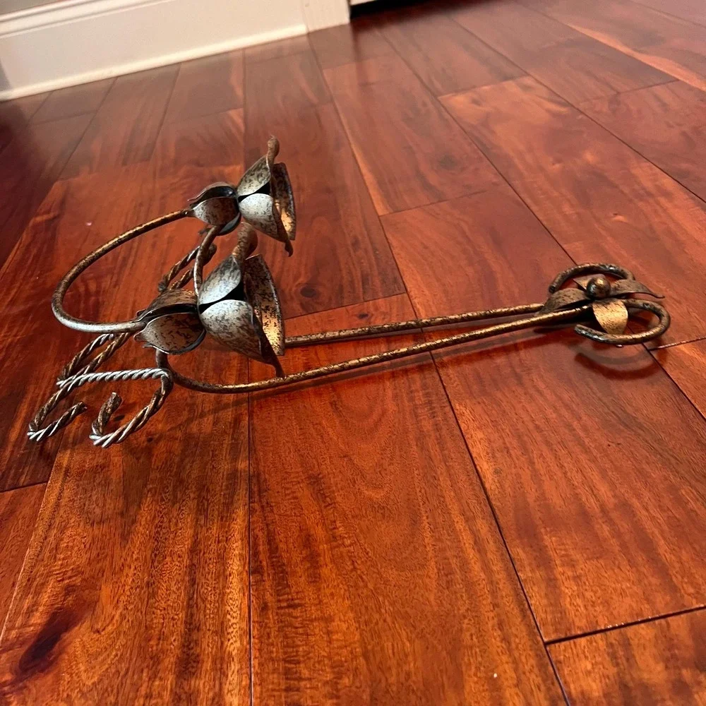 Metal Double Taper Candle Holder Wall Sconce Rustic Floral Scroll Wall Decor